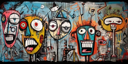 painting style illustration of punk zombie abstract face graffiti style, modern contemporary artwork, Generative Ai