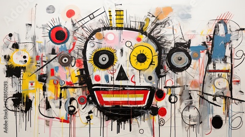 painting style illustration of punk zombie abstract face graffiti style, modern contemporary artwork, Generative Ai