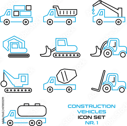 Baustellenfahrzeuge, Industrie, Baustelle - Icon, Symbol, Set