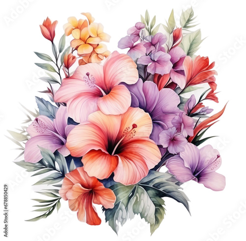 Watercolor lilac bouquet. Generative AI, png