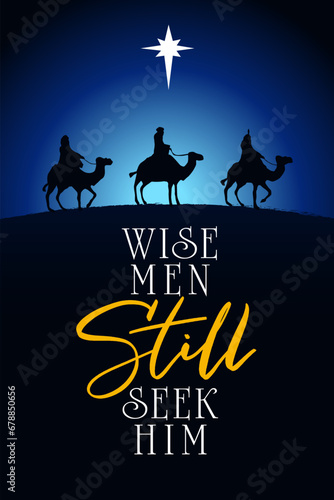 Wise men still seek him, celebrate Christmas insta template. Concept social banner for Epiphany day service with Nativity scene. Vector illustration