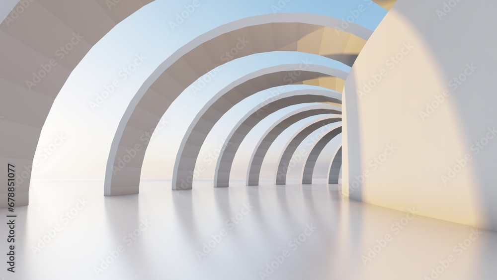 Obraz premium Abstract white architecture background arched interior 3d render