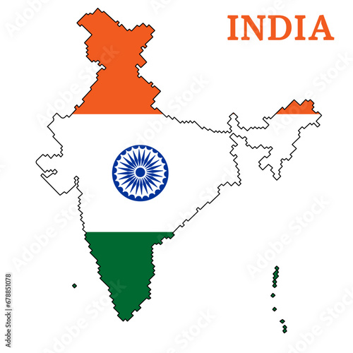 Map of india filled with a plain indian flag, vector illustration