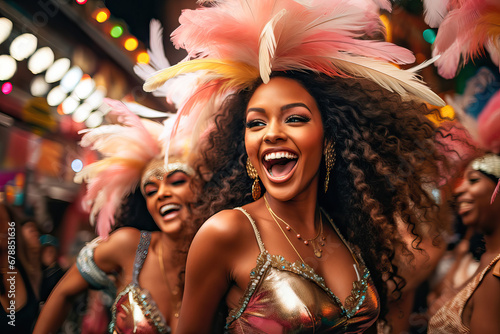 Young women dancing and enjoying the Carnival in Brazil photo