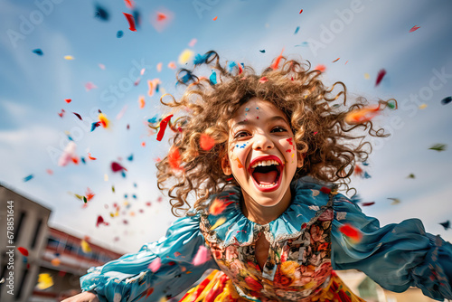 Little girl celebrating carnival at school photo
