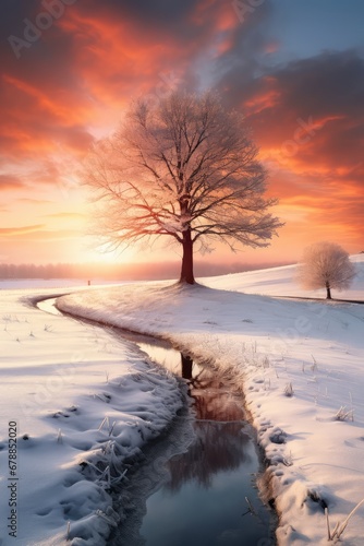 Winter rural landscape scene