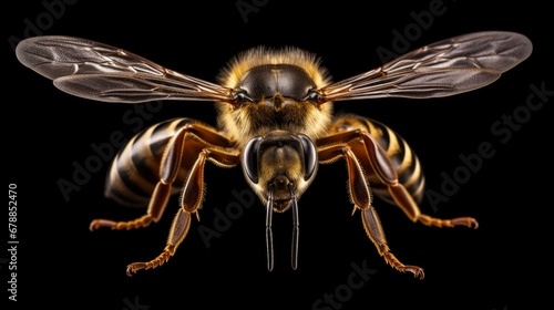 A stunning bee is flying, isolated on transparent background, macro, incredible pollinator © Orkhan