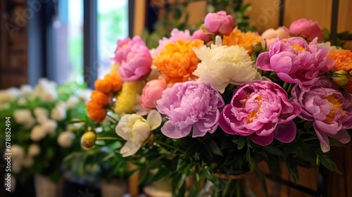 Bouquet of peonies. Beautiful Peonies. Springtime Concept. Mothers Day Concept with a Copy Space. Valentine s Day.