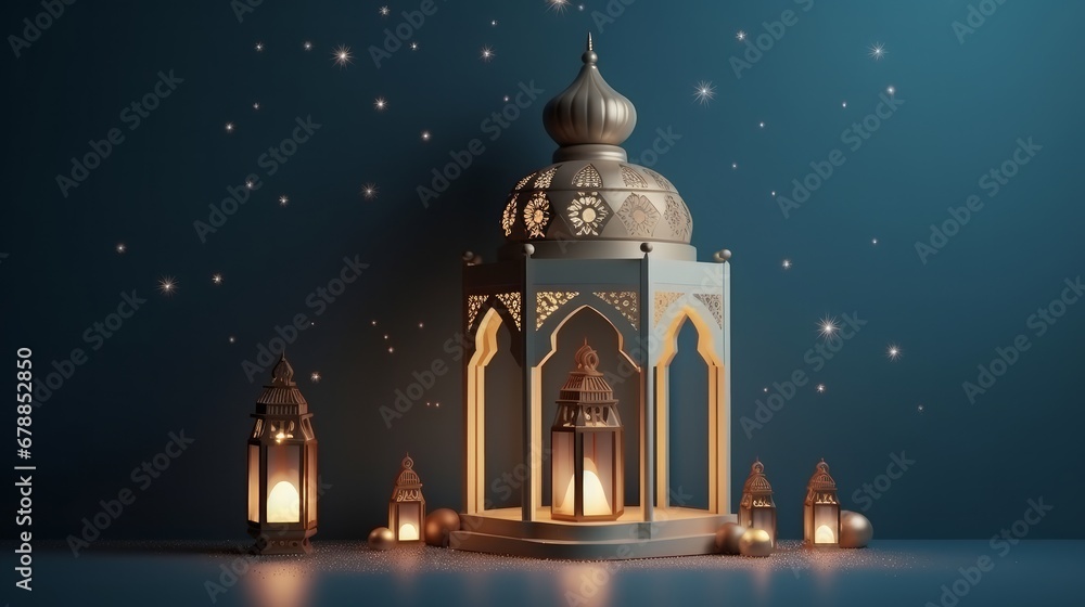 Ramadan Lantern decoration background 3d rendering