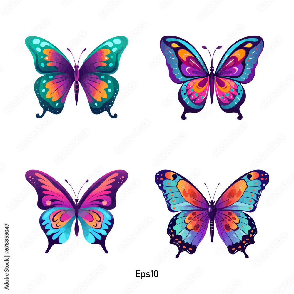 Bundle of vector butterflies in soft and pastel colors. A colorful collection of butterfly clipart Bundle of vector butterflies in soft and pastel colors. A colorful collection of butterfly clipart