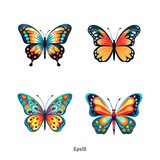 Vector butterflies in soft pastel blue tones. A diverse clipart collection of colorful butterfly.