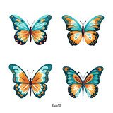 Vector butterfly in vibrant orange and blue tosca tones. A diverse clipart collection of colorful butterflies.