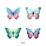 Vector illustrations of butterfly in a pastel blue color palette. A vibrant clipart collection of colorful butterflies.