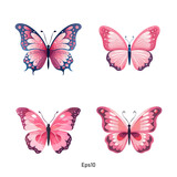 Set of vector butterflies in soft and pastel pink colors. A collection of colorful butterfly clipart.
