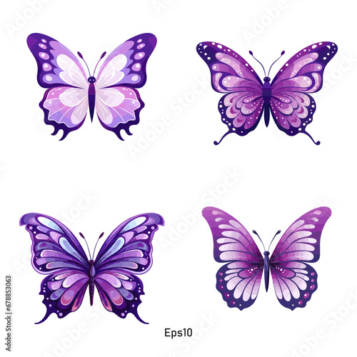 Collection of pastel purple butterfly vectors. Colorful clipart set featuring various butterfly illustrations.