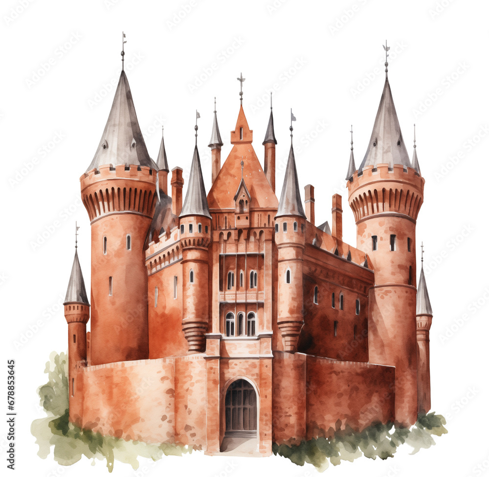 Watercolor old castle. Generative AI, png