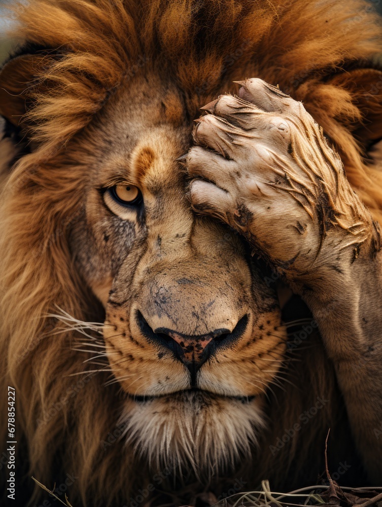Fototapeta premium Hilarious Lion Facepalm