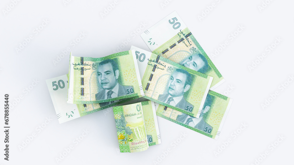 3D render of 50 or fifty dirham isolated on white background, moroccan money 3D render of 50 or fifty dirham isolated on white background, moroccan money