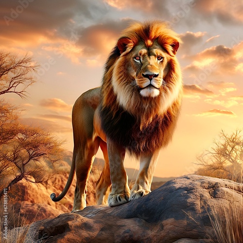 lion in the amazing sunset