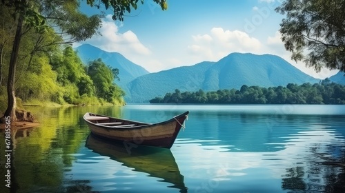 Natural Landscape of boat floating lake during summer