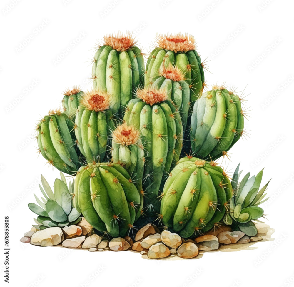 Watercolor green cactus. Generative AI, png image. Watercolor green cactus. Generative AI, png image.