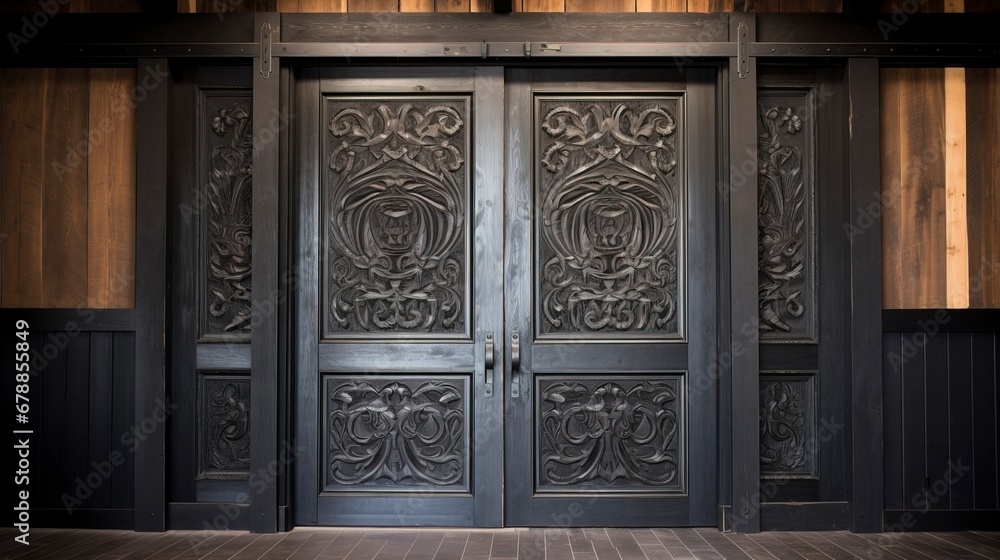 Large old wooden doors. AI Generation Large old wooden doors. AI Generation