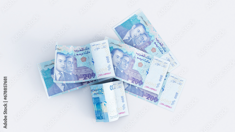 3D render of 200 or two hundred dirham isolated on white background, moroccan money 3D render of 200 or two hundred dirham isolated on white background, moroccan money