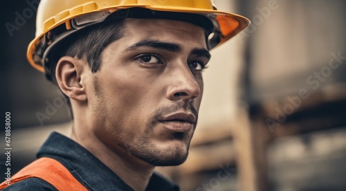 portrait of a construction worker, hard worker at work, portrait of a man with helmet, hard worker © Gegham