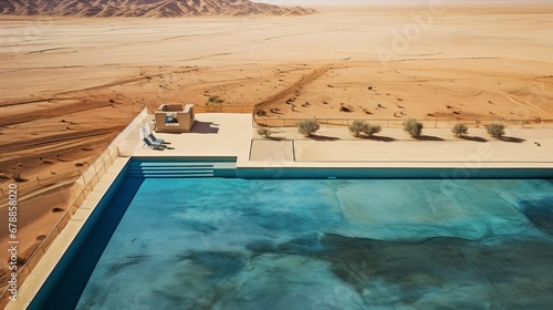 Swimming pool in a desert landscape. AI Generation