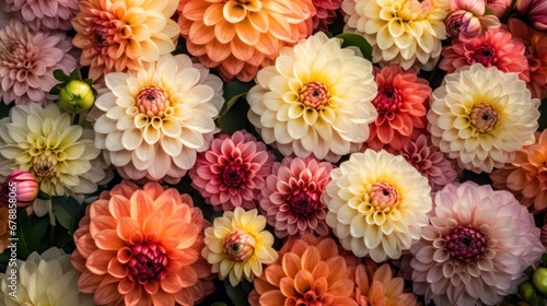 Colorful dahlia flowers in the garden. Springtime Concept. Mothers Day Concept with a Copy Space. Valentine s Day.