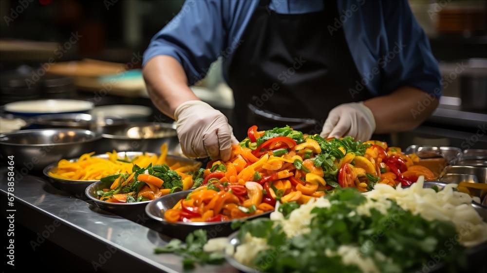 a chef's hands chopping vegetables for a stir-fry,