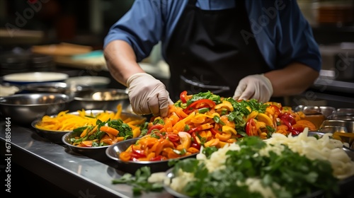 a chef's hands chopping vegetables for a stir-fry, photo