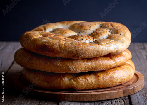 Ramadan Pita (Turkish name; Ramazan Pidesi) Traditional Turkish bread for holy month Ramadan