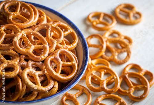 Mini pretzels with salt on ...
