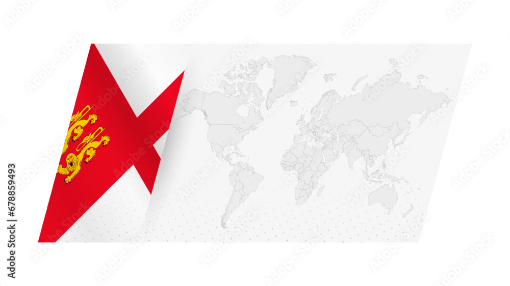 Obraz premium World map in modern style with flag of Sark on left side.