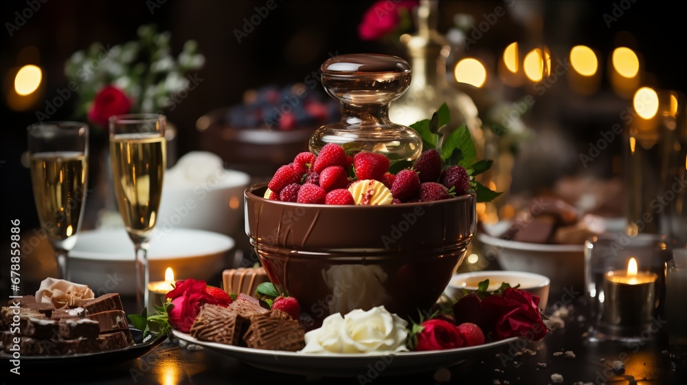 Chocolate fondue fountain at a festive celebration,