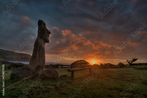 moais in Tongariki at sunrise, Rapa Nui, Easter Island