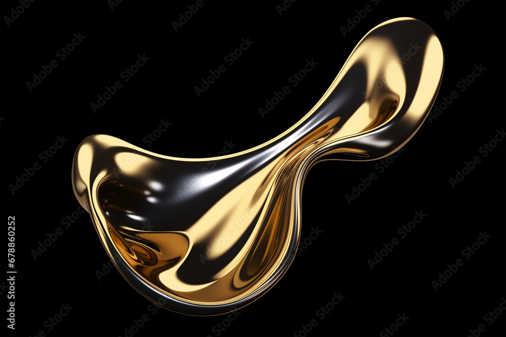 Golden liquid metal shape isolated. Wavy melted gold metal form