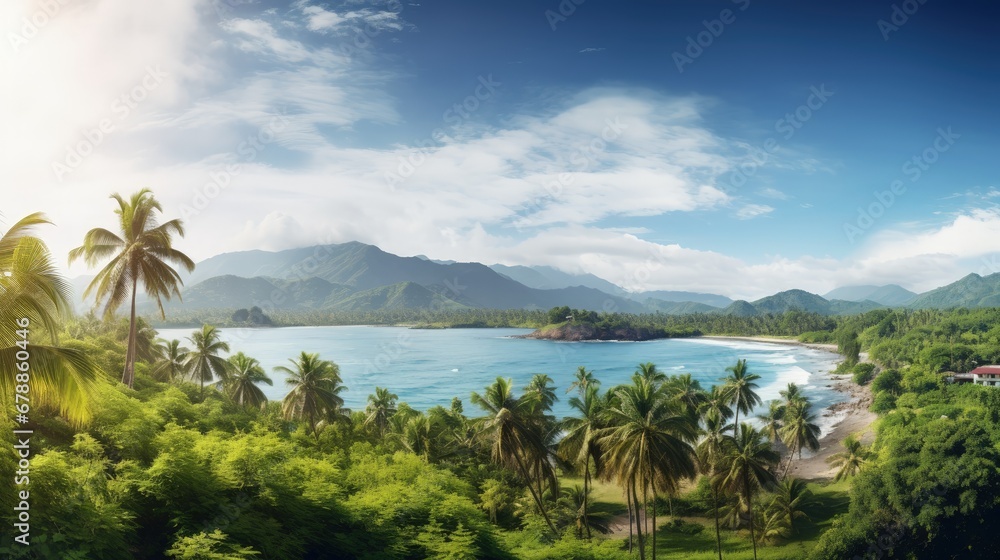 tropical landscape background concept. turquoise beach with palm tree