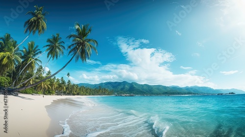tropical landscape background concept. turquoise beach with palm tree