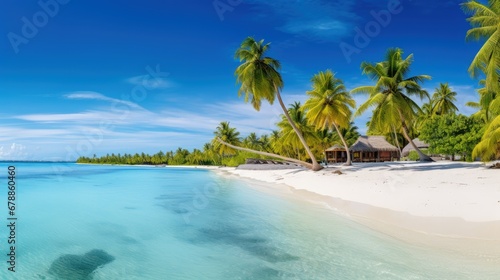 tropical landscape background concept. turquoise beach with palm tree © JuJamal