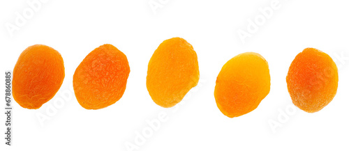 Set dry apricots isolated on white background, top view 
