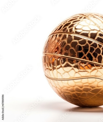 Shimmering Golden Basketball Suspended by a Wire Against a Basketball Generative AI