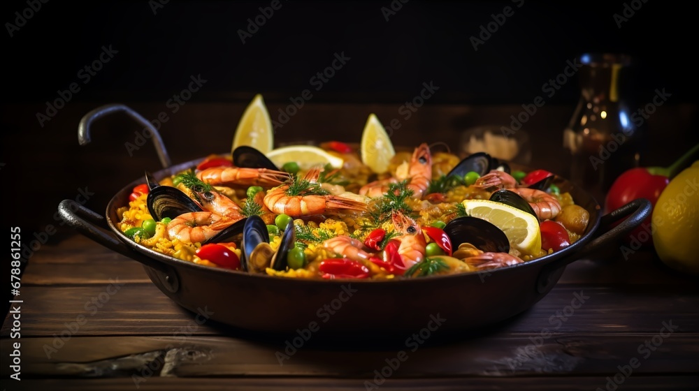 Paella in a traditional pan
