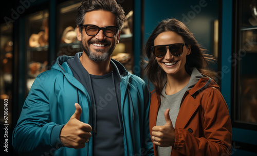 Cool und lässig - Stylisches Paar mit Sonnenbrille zeigt Daumen nach oben