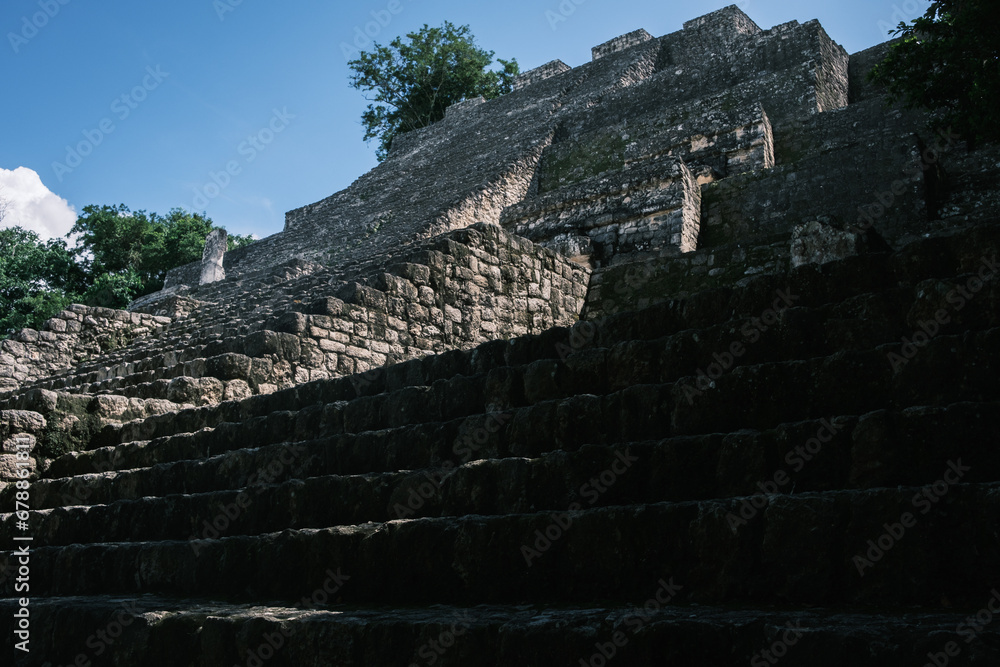 details of old ancient pyramids in Calakmul Mexico Maya old historical site 