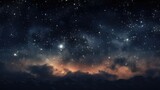 Stars in the sky, in the style of digital painting, tender depiction of nature, dark sky-blue and black, soft, romantic scenes, romanticized landscapes, serene atmospheric perspective, fine detailed