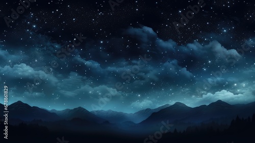 Stars in the sky, in the style of digital painting, tender depiction of nature, dark sky-blue and black, soft, romantic scenes, romanticized landscapes, serene atmospheric perspective, fine detailed © Glimmer