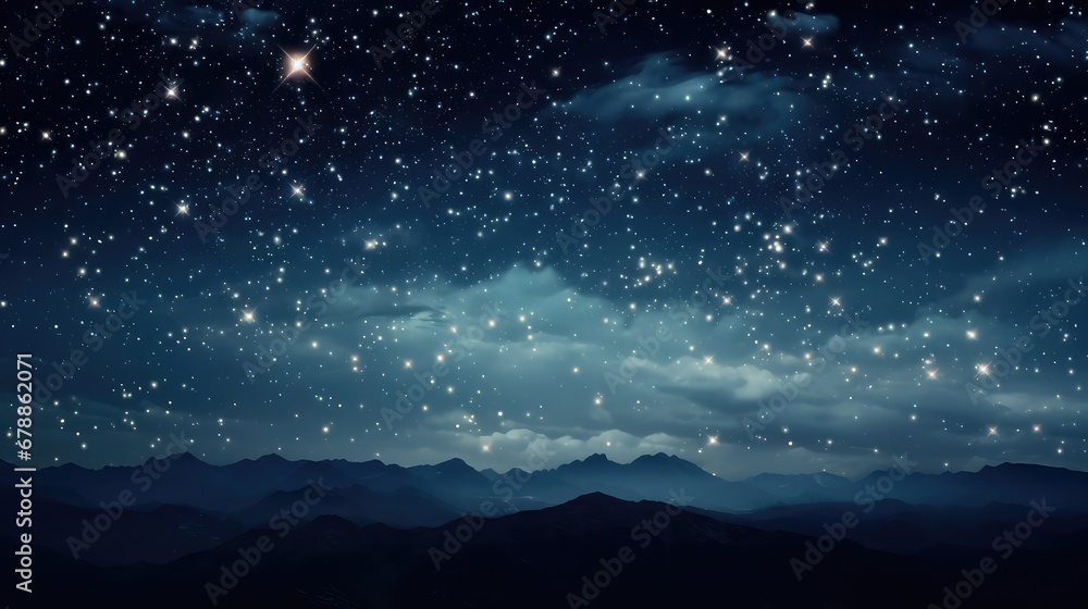 Stars in the sky, in the style of digital painting, tender depiction of nature, dark sky-blue and black, soft, romantic scenes, romanticized landscapes, serene atmospheric perspective, fine detailed Stars in the sky, in the style of digital painting, tender depiction of nature, dark sky-blue and black, soft, romantic scenes, romanticized landscapes, serene atmospheric perspective, fine detailed
