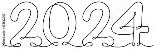 2024 New Year symbol continuous one line drawn. Vector illustration isolated on white. photo